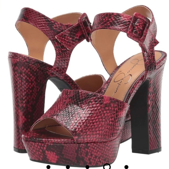 JESSICA SIMPSON NAENIA ANKLE  PLATFORM RED & BLACK SIZE 7 HEELS - Picture 1 of 7